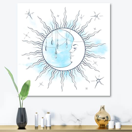 Designart - Blue Crescent Moon With Moonstone Pendants & Stars